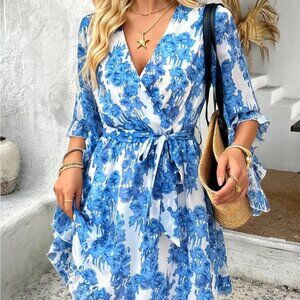 Women's Casual Printed Tie Chiffon Dress